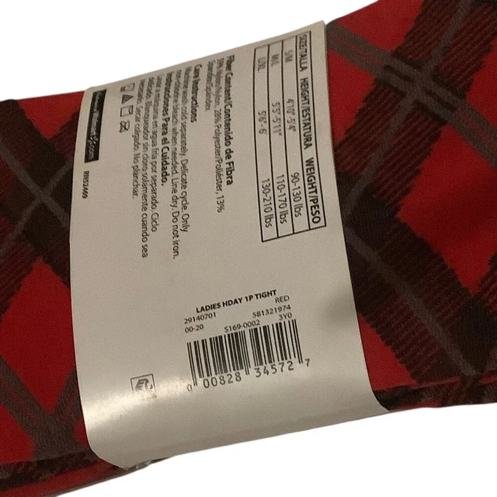 Holiday Time Ladies‎ Plaid Tights Red/Black M-L Academia